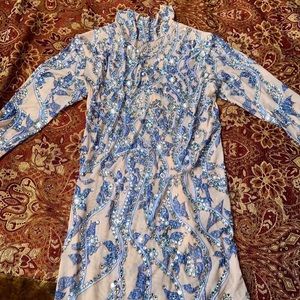 Custom made heavily embellished semi sheer bedazzled mini dress size small